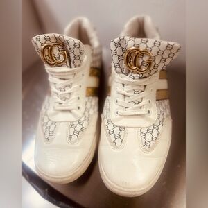 Gucci Monogram White and Gold Sneakers